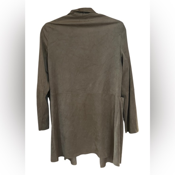 MAX STUDIO Open-Front Long Jacket Cardigan. Faux Suede. Olive Color. Size Small - Picture 3 of 7